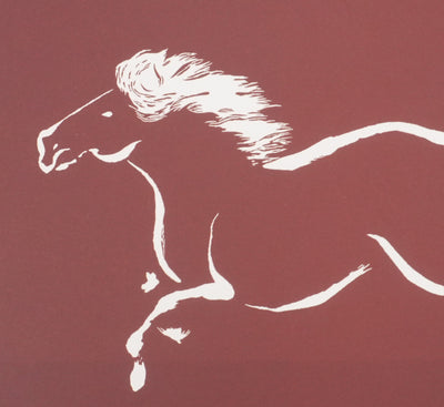 Mokuchu URUSHIBARA : Estampe japonaise, Grand galop (rouge), Lithographie signée