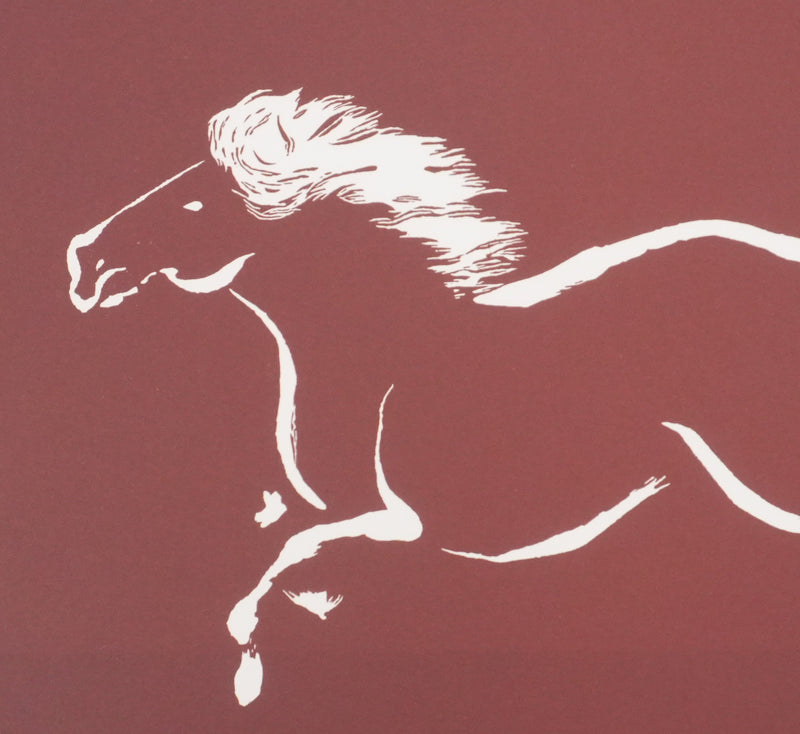 Mokuchu URUSHIBARA : Estampe japonaise, Grand galop (rouge), Lithographie signée
