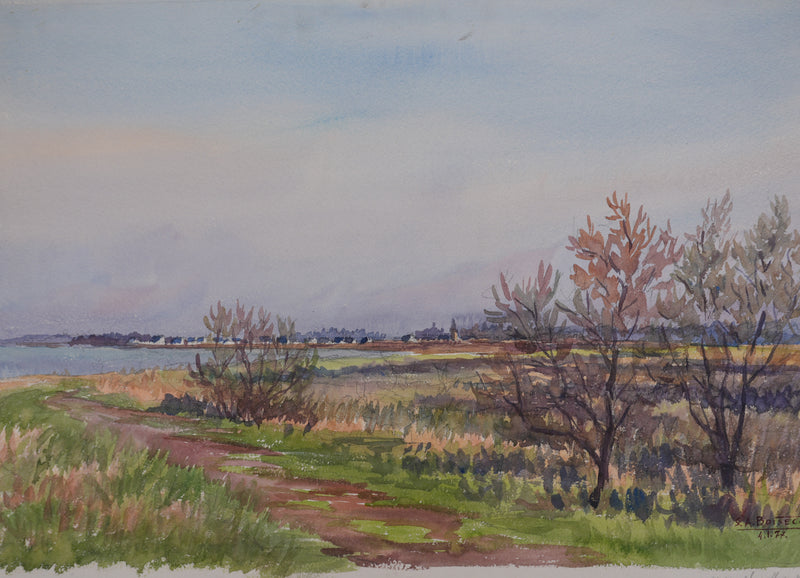 Salomon Alfred BOISECQ : Bretagne, Le petit marais, Aquarelle originale signée