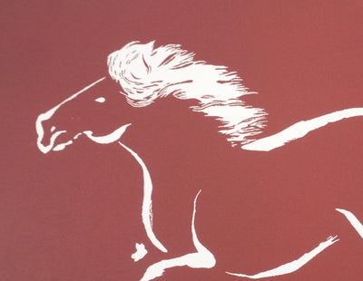 Mokuchu URUSHIBARA : Estampe japonaise, Grand galop (rouge), Lithographie signée