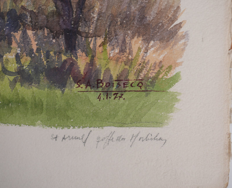 Salomon Alfred BOISECQ : Bretagne, Le petit marais, Aquarelle originale signée