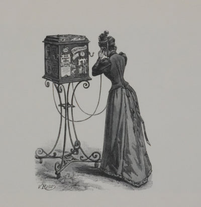 V. ROSE : Le Théâtrophone, Gravure signée