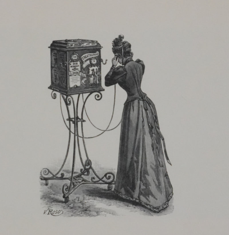 V. ROSE : Le Théâtrophone, Gravure signée