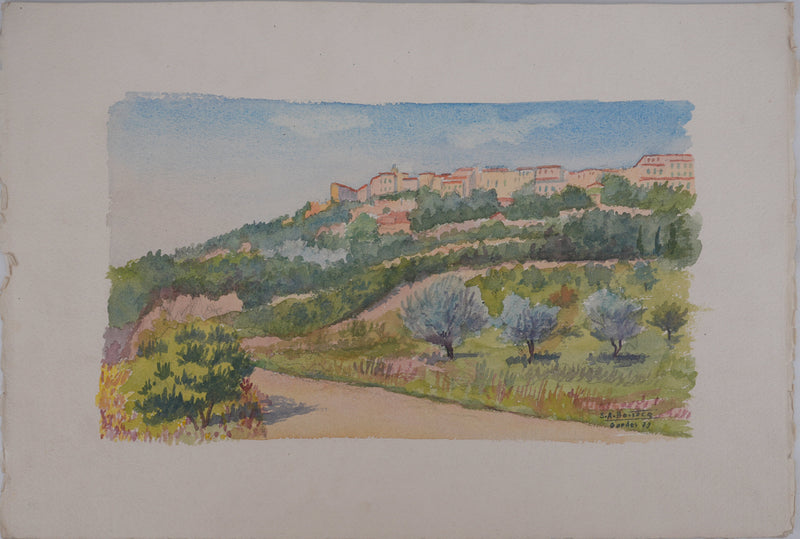 Salomon Alfred BOISECQ : Vue sur Gordes, Aquarelle originale signée
