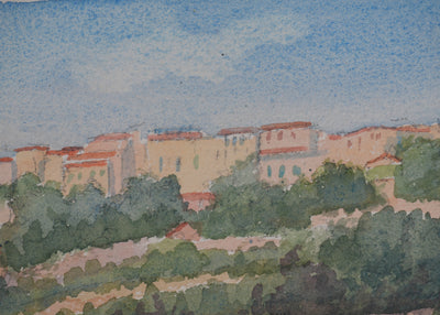 Salomon Alfred BOISECQ : Vue sur Gordes, Aquarelle originale signée