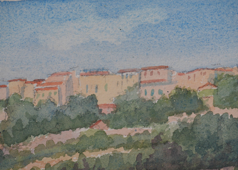 Salomon Alfred BOISECQ : Vue sur Gordes, Aquarelle originale signée