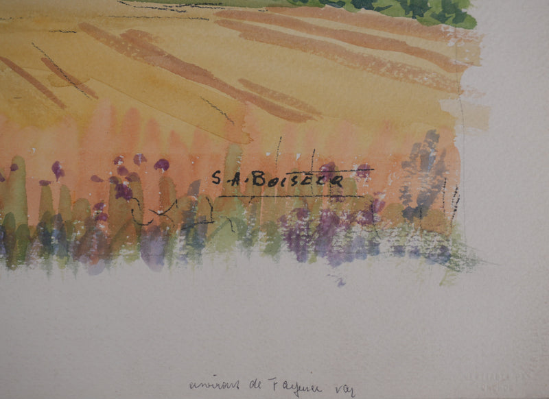 Salomon Alfred BOISECQ : Oliviers et cyprès en Provence, Aquarelle originale signée
