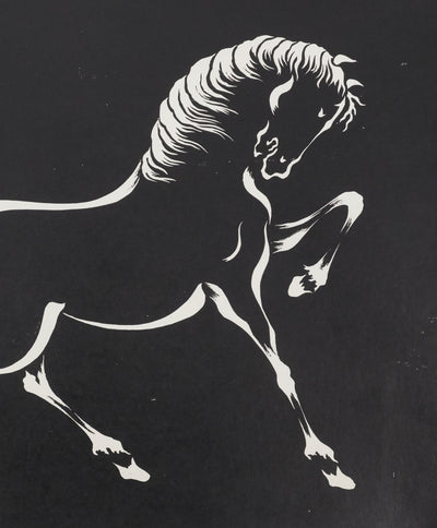 Mokuchu URUSHIBARA : Estampe japonaise, Cheval caracolant (noir), Lithographie signée