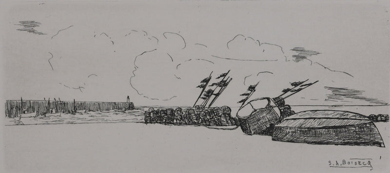 Salomon Alfred BOISECQ : Le petit port breton, Gravure originale signée