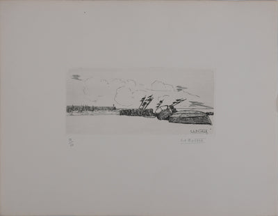 Salomon Alfred BOISECQ : Le petit port breton, Gravure originale signée