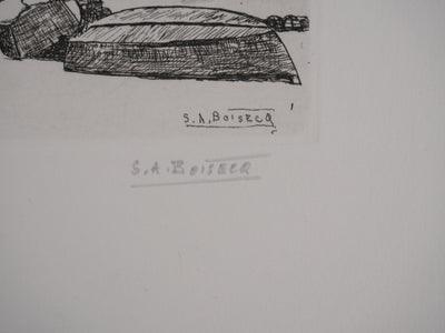 Salomon Alfred BOISECQ : Le petit port breton, Gravure originale signée