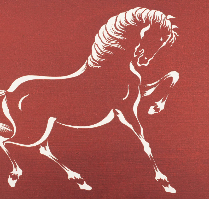 Mokuchu URUSHIBARA : Estampe japonaise, Cheval caracolant (rouge), Lithographie signée
