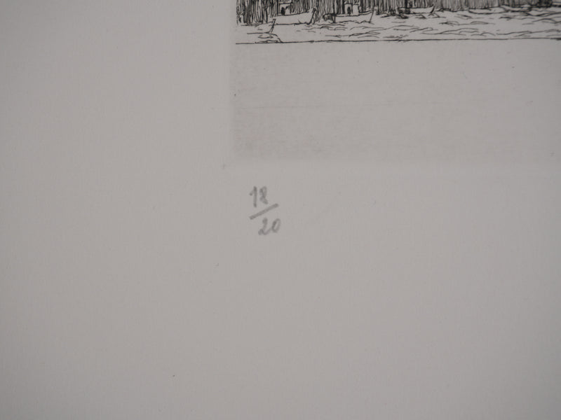 Salomon Alfred BOISECQ : Le petit port breton, Gravure originale signée