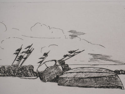 Salomon Alfred BOISECQ : Le petit port breton, Gravure originale signée