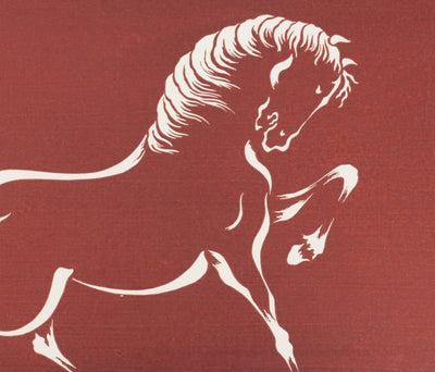 Mokuchu URUSHIBARA : Estampe japonaise, Cheval caracolant (rouge), Lithographie signée