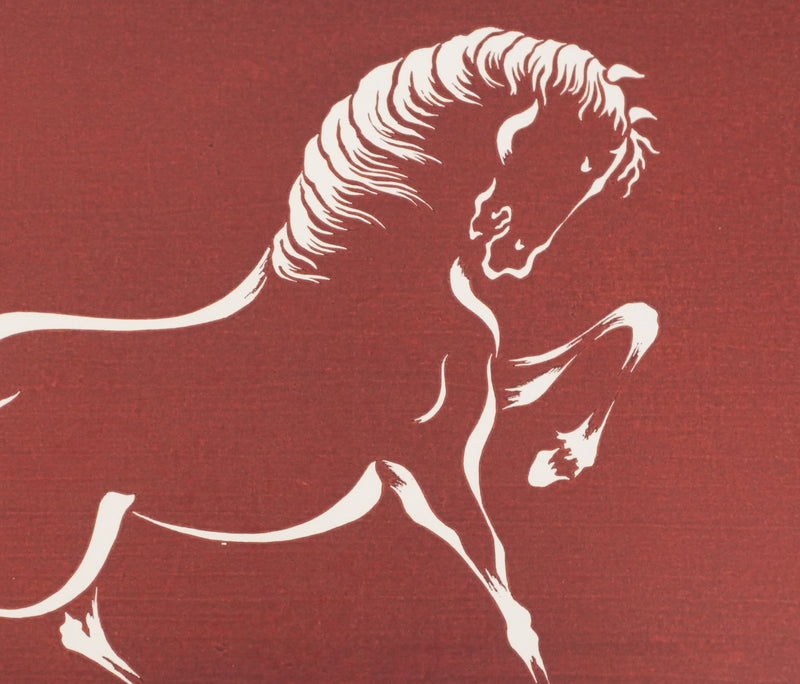 Mokuchu URUSHIBARA : Estampe japonaise, Cheval caracolant (rouge), Lithographie signée