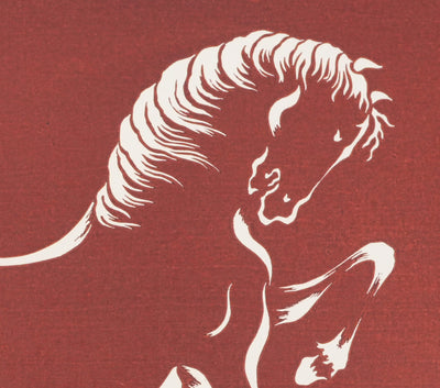 Mokuchu URUSHIBARA : Estampe japonaise, Cheval caracolant (rouge), Lithographie signée