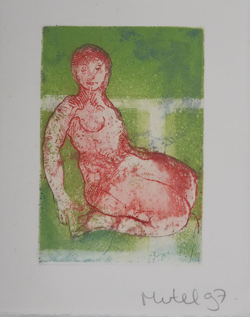 Didier MUTEL : Nu féminin accroupi, Gravure originale signée