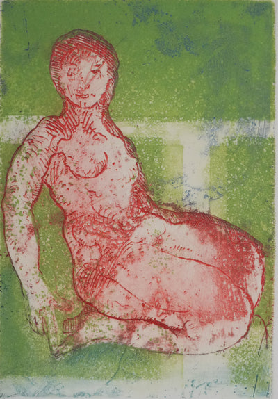 Didier MUTEL : Nu féminin accroupi, Gravure originale signée