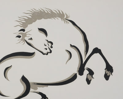 Mokuchu URUSHIBARA : Estampe japonaise, Cheval bondissant, Lithographie signée