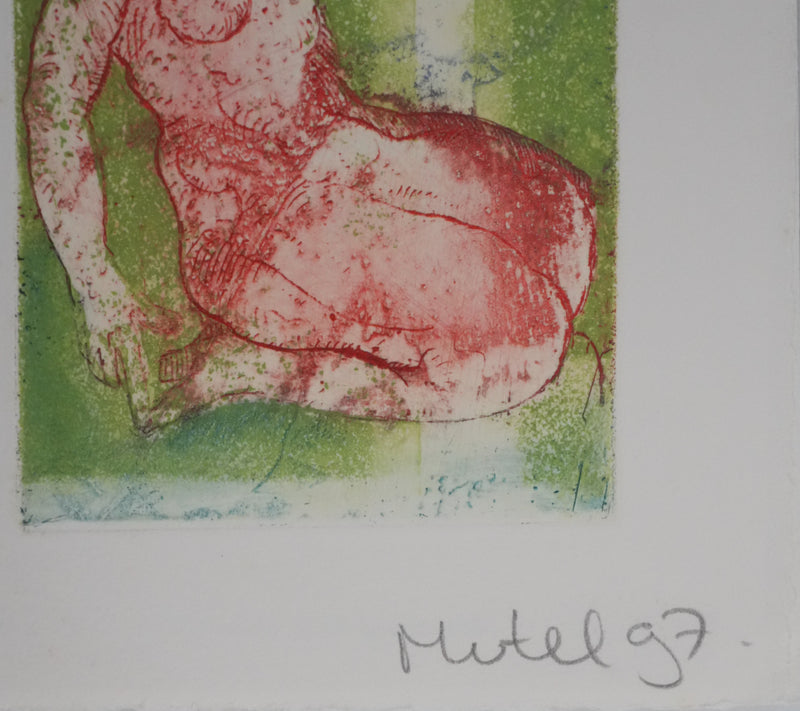 Didier MUTEL : Nu féminin accroupi, Gravure originale signée