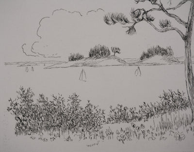 Salomon Alfred BOISECQ : Paysage au bord de mer, Gravure originale signée
