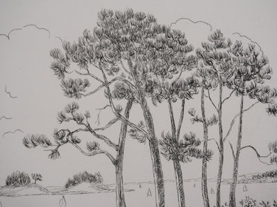 Salomon Alfred BOISECQ : Paysage au bord de mer, Gravure originale signée