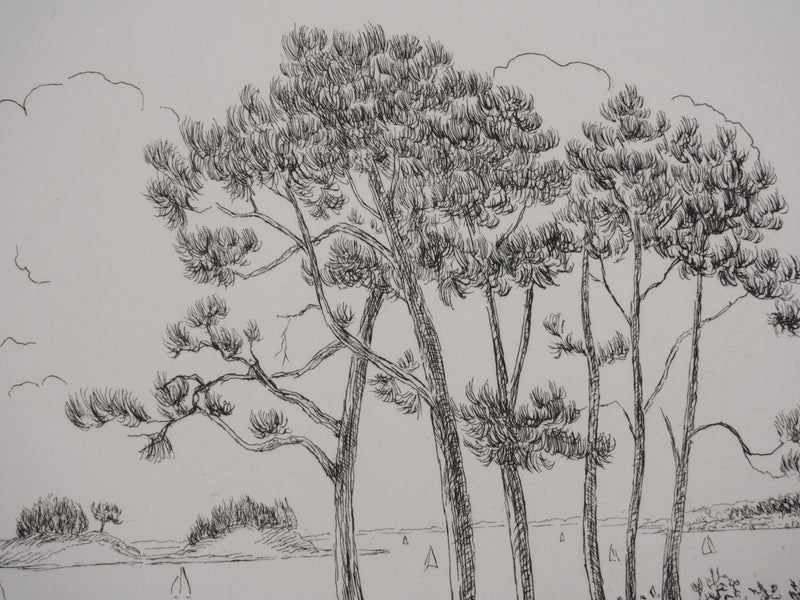 Salomon Alfred BOISECQ : Paysage au bord de mer, Gravure originale signée