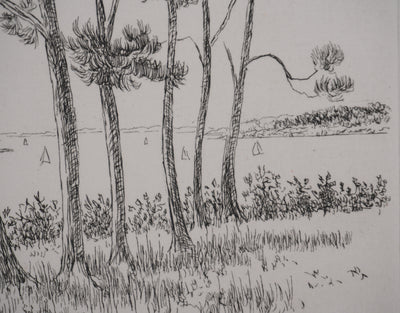 Salomon Alfred BOISECQ : Paysage au bord de mer, Gravure originale signée
