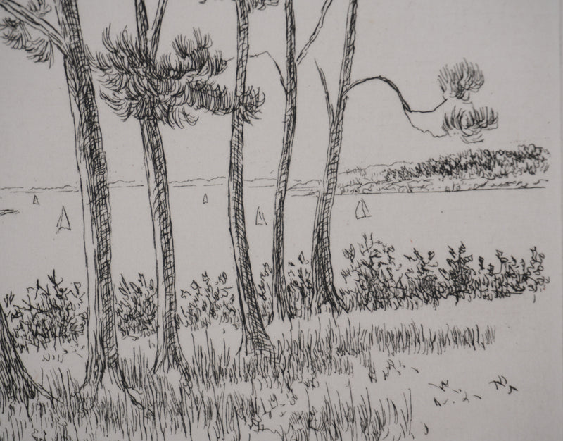 Salomon Alfred BOISECQ : Paysage au bord de mer, Gravure originale signée