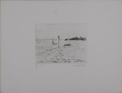 Salomon Alfred BOISECQ : La régate, Gravure originale signée