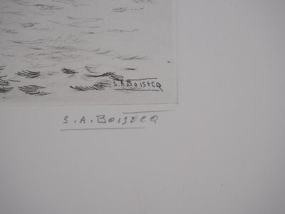 Salomon Alfred BOISECQ : La régate, Gravure originale signée