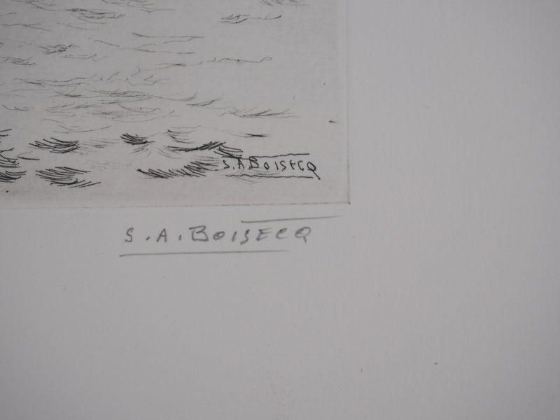 Salomon Alfred BOISECQ : La régate, Gravure originale signée
