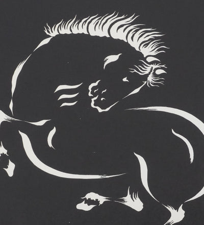 Mokuchu URUSHIBARA : Estampe japonaise, Cheval fougueux (noir), Lithographie signée