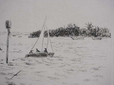 Salomon Alfred BOISECQ : La régate, Gravure originale signée