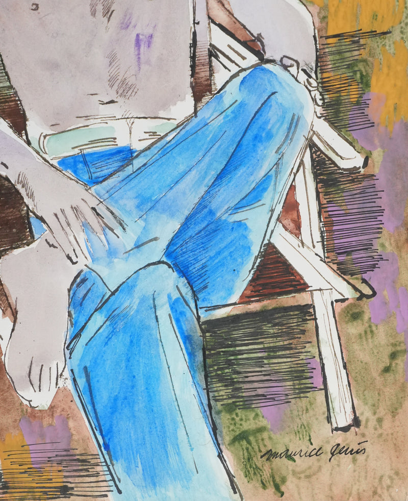 Maurice GENIS : Jeune homme sur la chaise longue, Dessin original signé