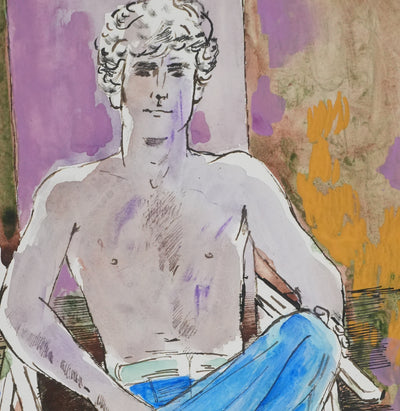Maurice GENIS : Jeune homme sur la chaise longue, Dessin original signé