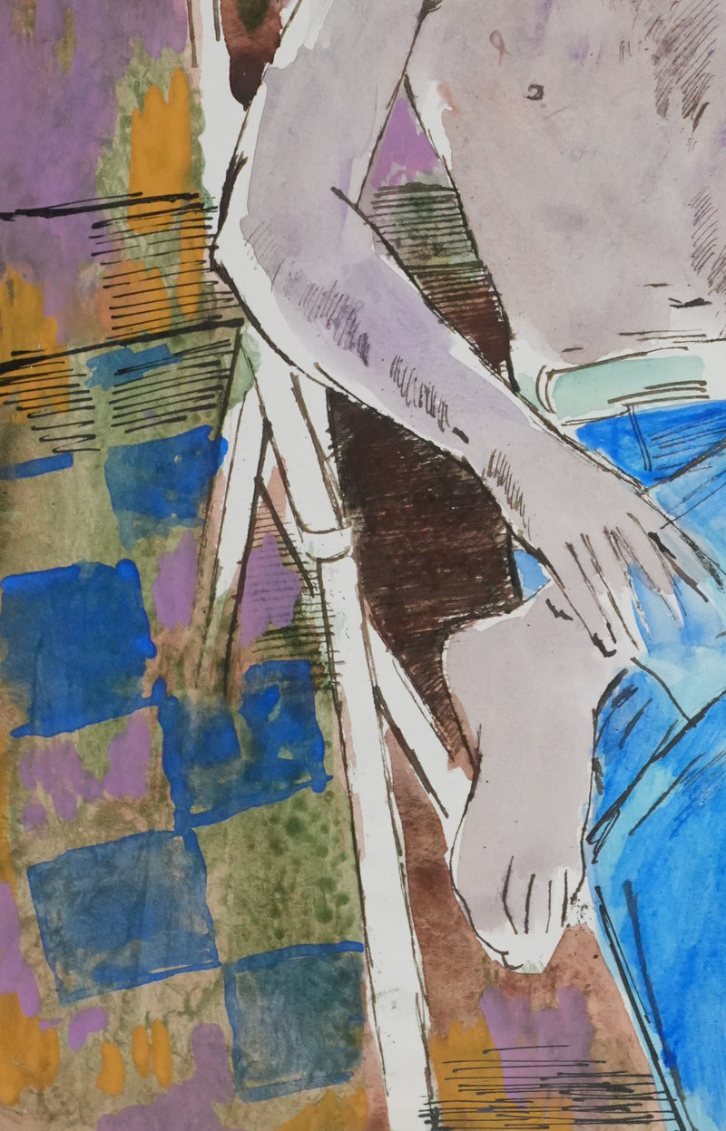 Maurice GENIS : Jeune homme sur la chaise longue, Dessin original signé