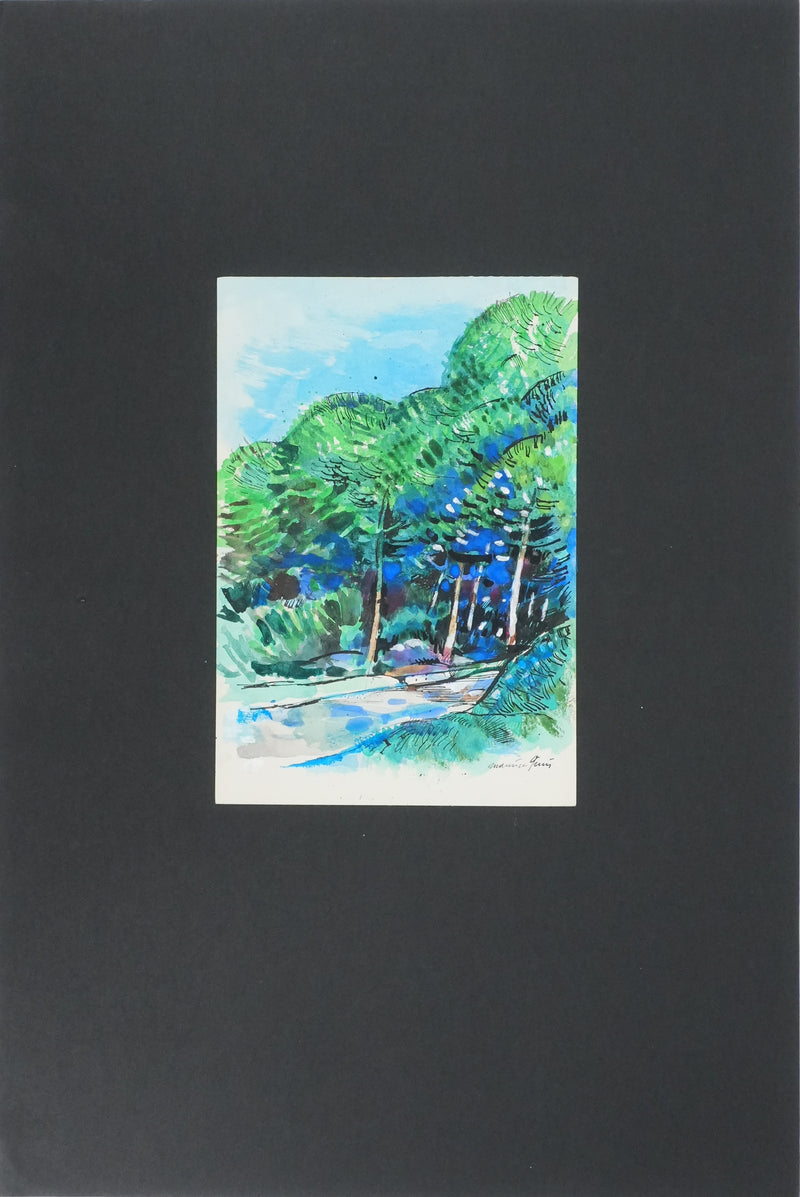 Maurice GENIS : Le chemin dans la forêt, Dessin original signé