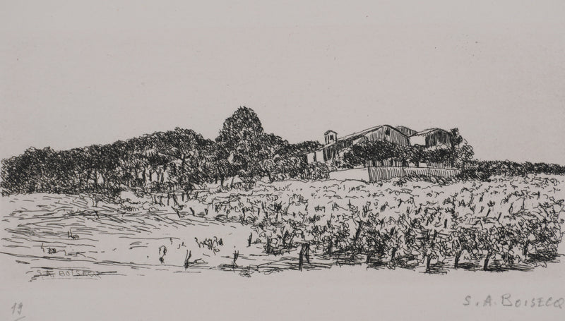Salomon Alfred BOISECQ : Maisons sur la plage, Gravure originale signée