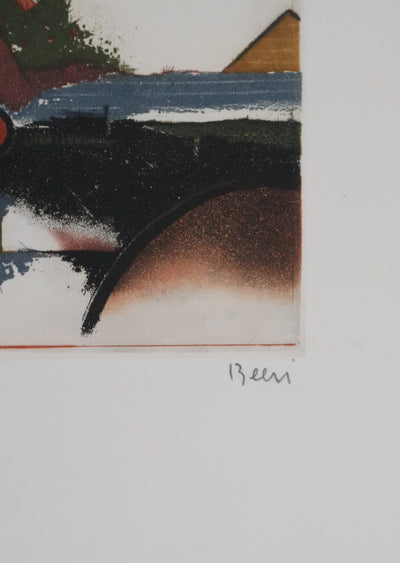 Tuvia BEERI : Paysage au bord de mer, Gravure originale signée