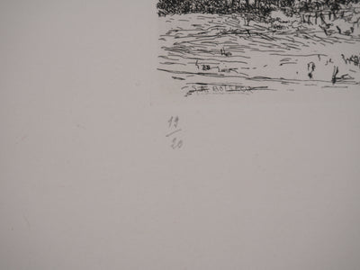 Salomon Alfred BOISECQ : Maisons sur la plage, Gravure originale signée