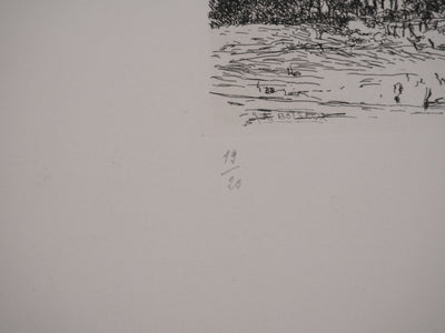 Salomon Alfred BOISECQ : Maisons sur la plage, Gravure originale signée