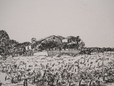 Salomon Alfred BOISECQ : Maisons sur la plage, Gravure originale signée