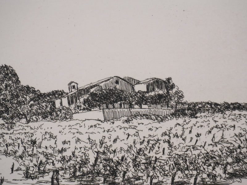 Salomon Alfred BOISECQ : Maisons sur la plage, Gravure originale signée