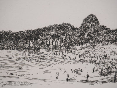 Salomon Alfred BOISECQ : Maisons sur la plage, Gravure originale signée