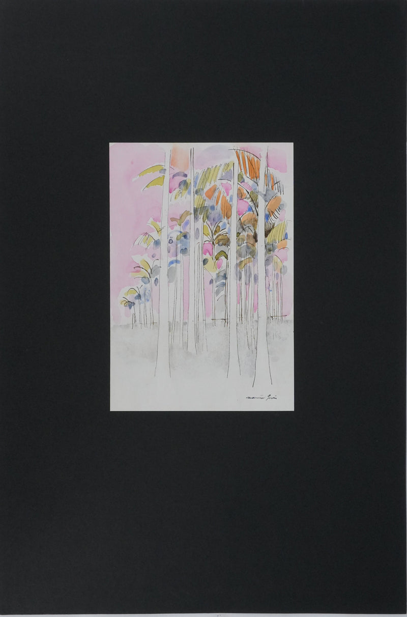 Maurice GENIS : Palmeraie au soleil couchant, Dessin original signé