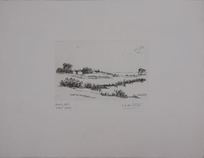 Salomon Alfred BOISECQ : Cabanons au bord du lac, Gravure originale signée