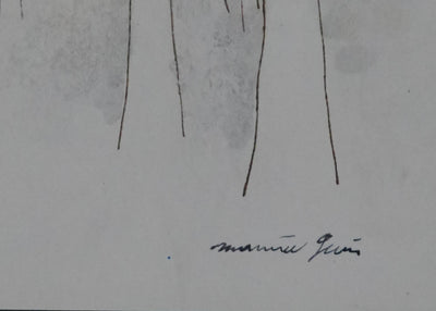 Maurice GENIS : Palmeraie au soleil couchant, Dessin original signé