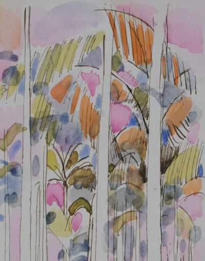 Maurice GENIS : Palmeraie au soleil couchant, Dessin original signé